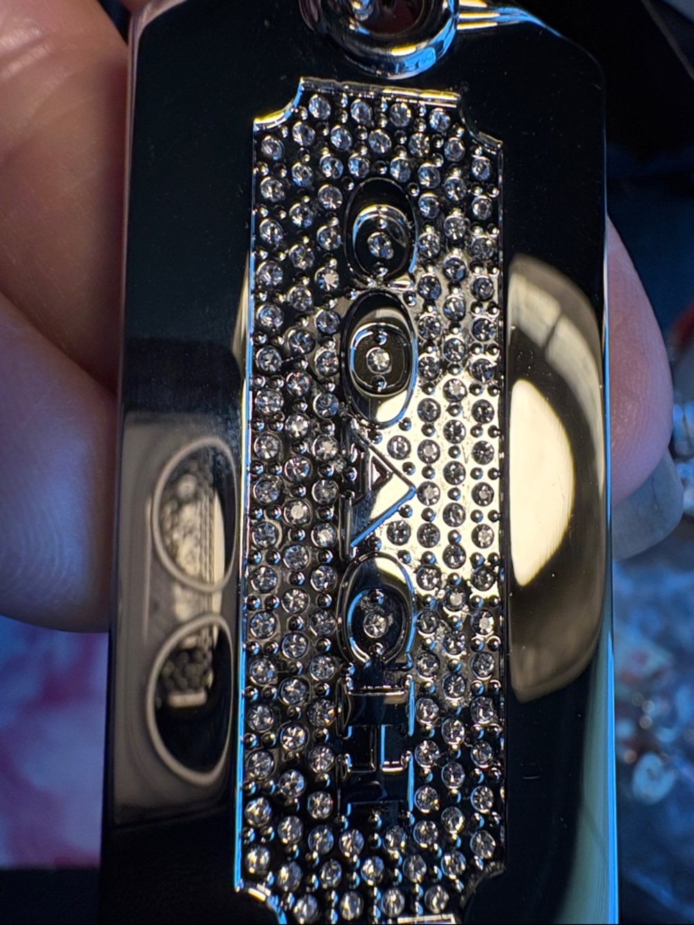 Coach Silver Crystal-Embellished Logo Keyring - Picture 4 of 4